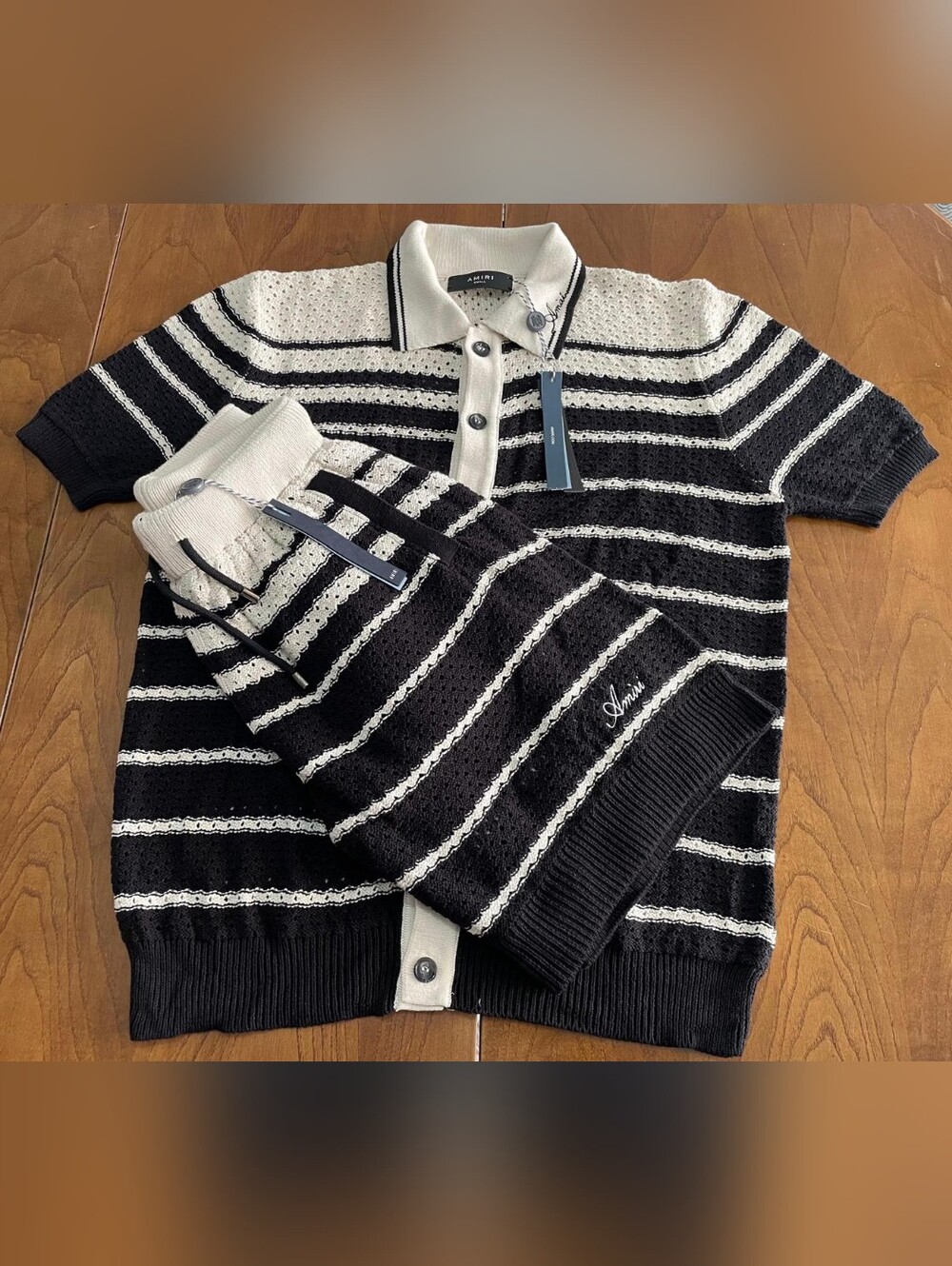 AMIRI Men's Black & White Striped Knit Shirt & Shorts Set- Size M - Picture 5 of 8